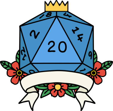 Retro Dövme Biçimi Doğal 20 kritik vuruş D20 zar bir insan tarafından çizildi