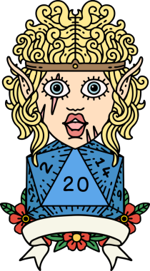 Retro Dövme Tarzı Bir insan tarafından çizilmiş 20 zarlı barbar karakter