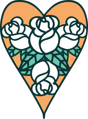 Bir insan tarafından çizilmiş kalp ve çiçeklerin ikonik dövme şekli