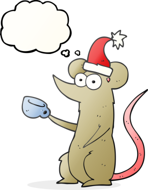 Bir insan tarafından çizilmiş noel şapkası giyen serbest çizim baloncuk faresi.