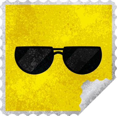 Bir insan tarafından çizilmiş güneş gözlüğü grafikli kare etiket