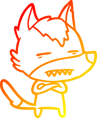 Bir insan tarafından çizilmiş dişleri gösteren çizgi bir kurdun sıcak çizgi çizimi