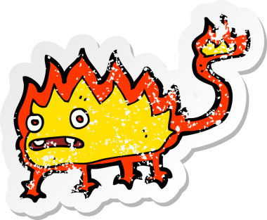 Bir insan tarafından çizilmiş küçük bir ateş şeytanının gerilimli çıkartması.