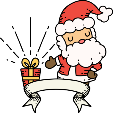 Bir insan tarafından çizilmiş dövme stili Noel Baba karakterli parşömen.