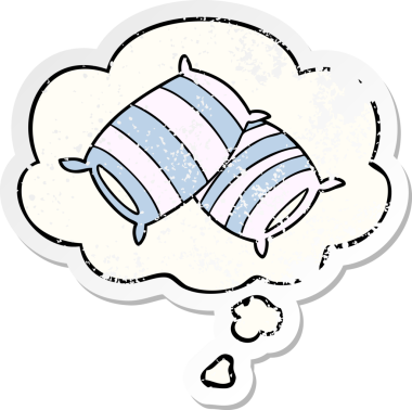 Düşünce baloncuklu çizgi film yastıkları insan tarafından çizilmiş yıpranmış bir çıkartma gibi.