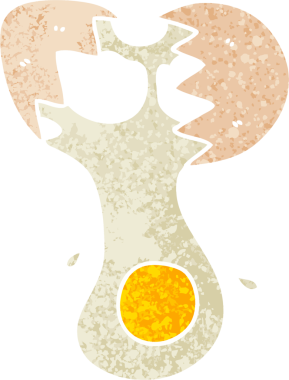 Retro çizim tarzı tuhaf çizgi film. Bir insan tarafından çizilmiş kırık yumurta.