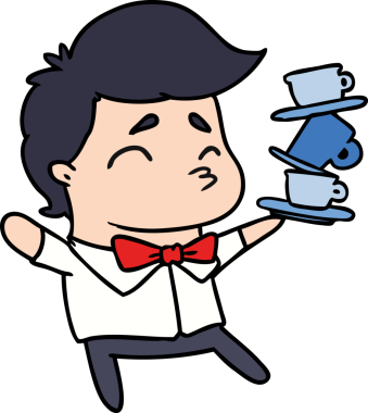 Bir insan tarafından çizilmiş kawai sevimli garsonunun çizgi film çizimi