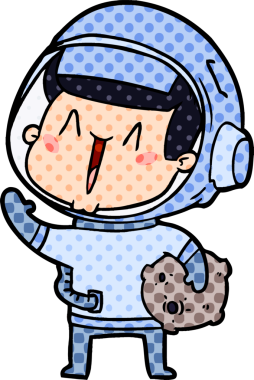 Bir insan tarafından çizilmiş ay taşı olan mutlu astronot çizgi filmi.