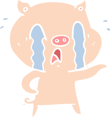 Ağlayan domuz düz renkli çizgi film bir insan tarafından çizildi.