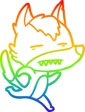 Gökkuşağı gradyan çizgi çizimi bir insan tarafından çizilmiş dişleri gösteren bir kurt çizgi.