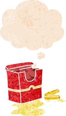 Düşünce baloncuğu ve grunge ile çizgi film kızartması bir insan tarafından çizilmiş sıkıntılı retro stil