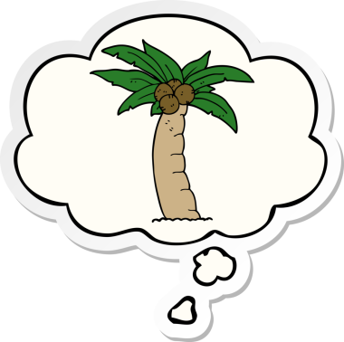Düşünce baloncuğu olan çizgi film palmiye ağacı insan tarafından çizilmiş bir çıkartma.