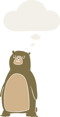 Düşünce baloncuğu olan çizgi film ayısı insan tarafından çizilmiş.