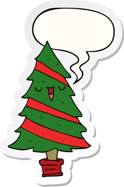 Bir insan tarafından çizilmiş konuşma kabarcığı etiketli bir noel ağacı.