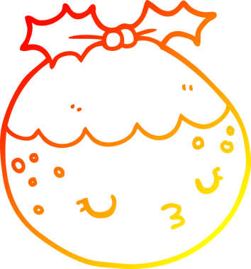 Bir insan tarafından çizilmiş tatlı bir Noel pudinginin sıcak çizgi çizimi