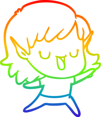 Gökkuşağı gradyan çizgi çizimi bir insan tarafından çizilmiş bir elf kızı