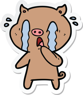 Bir insan tarafından çizilmiş ağlayan domuz çizgi filminin çıkartması.