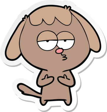 Bir insan tarafından çizilmiş sıkılan bir köpeğin çıkartması.