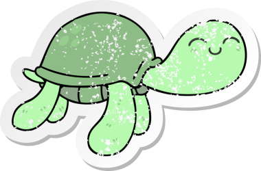 Bir insan tarafından çizilmiş garip bir el çizilmiş karikatür kaplumbağasının sıkıntılı çıkartması.