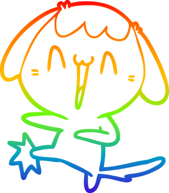 Bir insan tarafından çizilmiş gülen köpeğin çizdiği gökkuşağı gradyanı çizimi