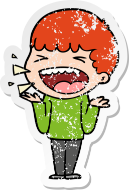 Bir insan tarafından çizilmiş gülen bir karikatür çıkartması.