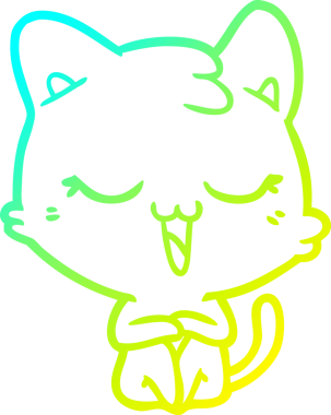 Bir insan tarafından çizilmiş mutlu çizgi film kedisinin soğuk gradyan çizgisi.
