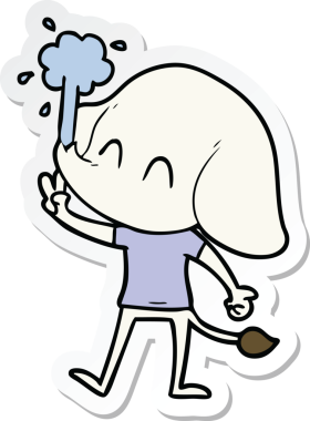 Bir insan tarafından çizilmiş su püskürten şirin bir filin çıkartması.