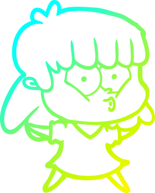 Bir insan tarafından çizilen ıslık çalan bir kızın soğuk gradyan çizgisi.