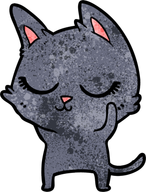 Bir insan tarafından çizilmiş sakin çizgi film kedisi.