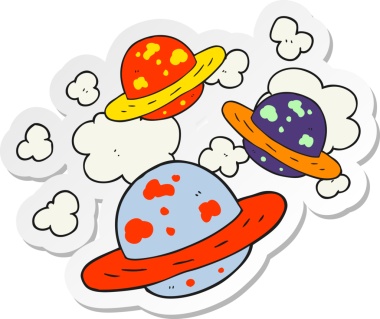 Bir insan tarafından çizilmiş bir çizgi film gezegeninin çıkartması.