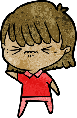 Bir insan tarafından çizilmiş kızgın çizgi film kızı.