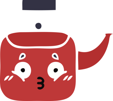 Bir insan tarafından çizilmiş bir çaydanlığın düz renkli retro karikatürü