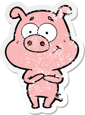 Bir insan tarafından çizilmiş mutlu çizgi film domuzunun sıkıntılı çıkartması.