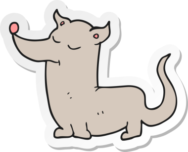 Bir insan tarafından çizilmiş küçük bir köpeğin çıkartması.