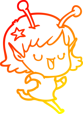 Bir insan tarafından çizilmiş mutlu bir uzaylı kız çizgi filmi.