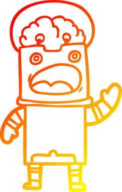 Bir insan tarafından çizilen çizgi film robotunun sıcak çizgi çizimi