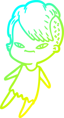 Hipster saç kesimi bir insan tarafından çizilmiş hoş bir çizgi film kızı çizimi.