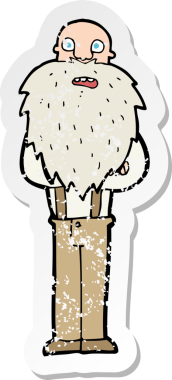 Bir insan tarafından çizilmiş sakallı yaşlı bir adamın retro sıkıntılı çıkartması.