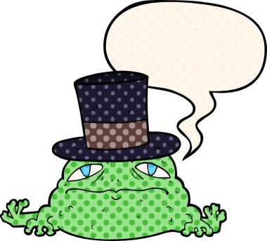 Çizgi roman tarzında konuşan zengin kurbağa bir insan tarafından çizilmiş.