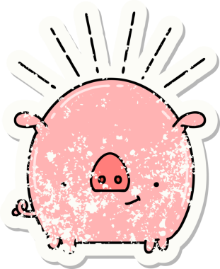 Bir insan tarafından çizilmiş eski bir dövme stili domuz stili çıkartması.