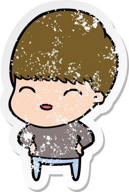 Bir insan tarafından çizilmiş mutlu çizgi film çocuğunun sıkıntılı çıkartması.