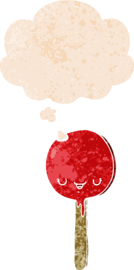 çizgi film şekerleme lolipopu grunge içinde düşünce balonu sıkıntılı retro dokuma tarzı bir insan tarafından çizilmiş