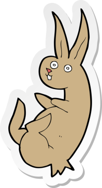 Bir insan tarafından çizilmiş çizgi film tavşanının çıkartması.