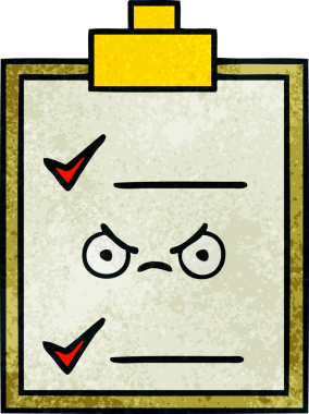 Bir insan tarafından çizilmiş kontrol listesinin retro grunge desen karikatürü