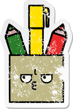 Bir insan tarafından çizilmiş sevimli bir kalem tenceresinin sıkıntılı çıkartması.