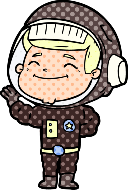 Bir insan tarafından çizilmiş mutlu astronot çizgi filmi.