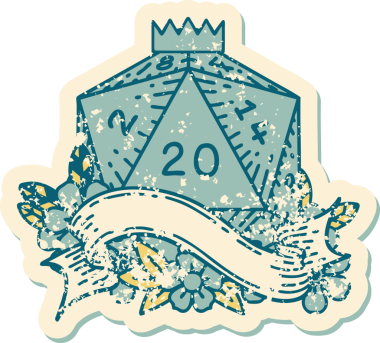 Retro Dövme Biçimi Doğal 20 D20 zar bir insan tarafından çizildi