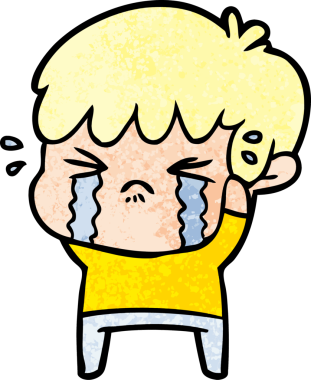 Bir insan tarafından çizilmiş ağlayan çizgi film çocuğu.