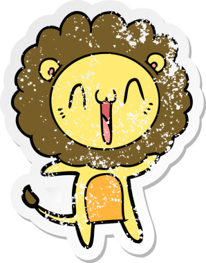 Bir insan tarafından çizilmiş mutlu çizgi film aslanının sıkıntılı çıkartması.