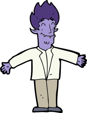 Bir insan tarafından çizilmiş mutlu vampir çizgi filmi.